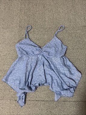See You Monday Light Blue Lace Handkerchief Crop Top